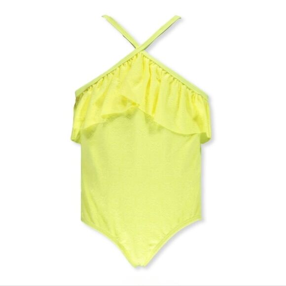 NWT Kensie Girl UPF50 Sunny Yellow Eyelet 1 Piece Swimsuit Size 6X - Picture 1 of 6